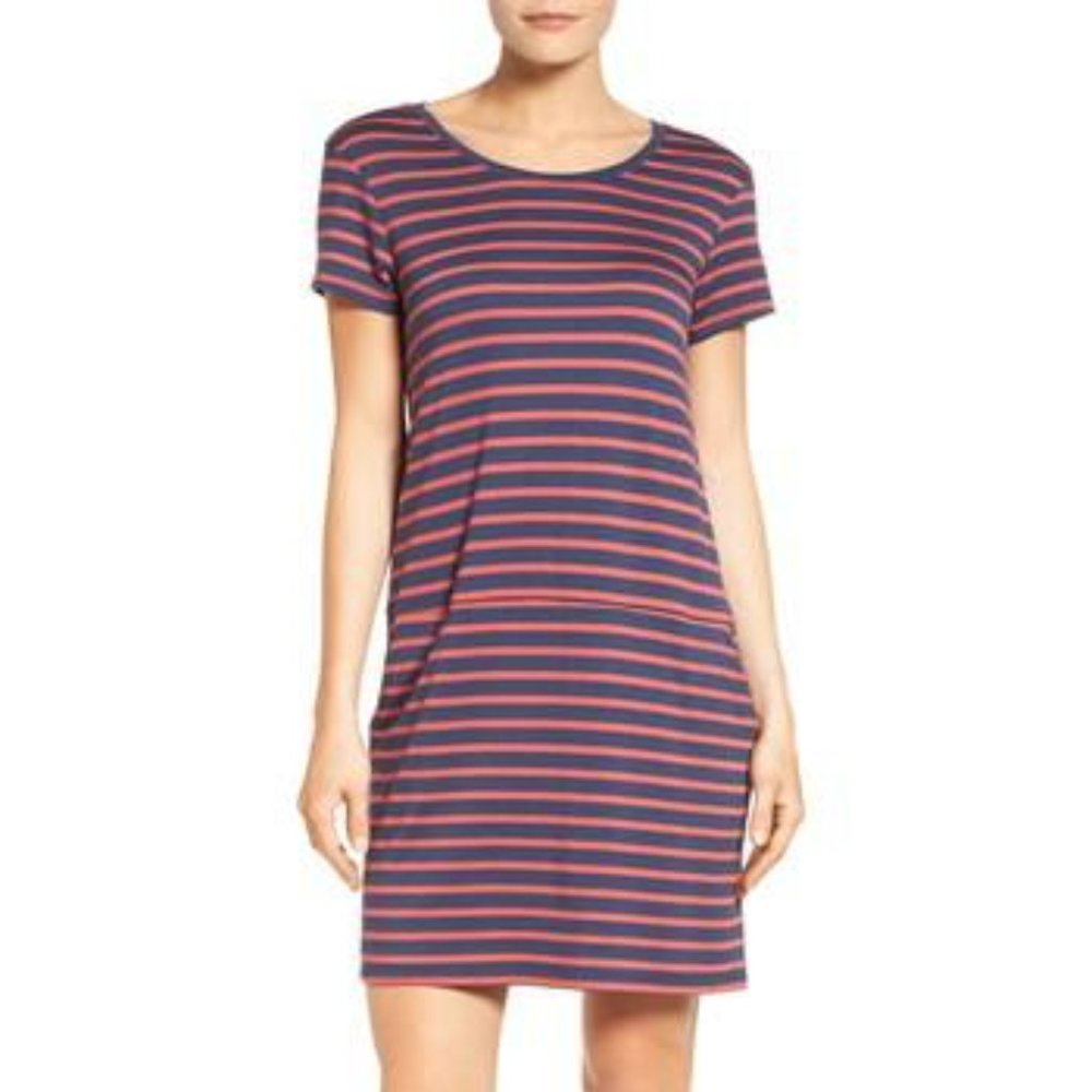 Caslon Striped Red & Blue Shirt Dress XXS